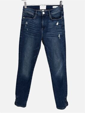 Frame Le High Skinny Jeans Bustle Wash Curved Hem Distressed Ankle Size 26